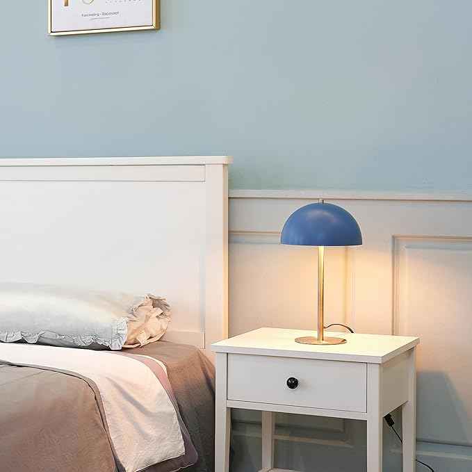 Globe Electric 52942 15" Blue Desk Lamp with Brass Accents, in-Line On/Off Rocker Switch, Ideal for Bedroom, Office Decor, Home Essentials, Reading Light, LED Bulb Compatible