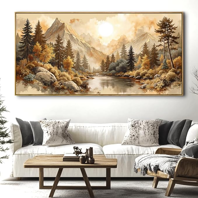 Landscape Wall Art - Framed Modern Canvas Painting for Living Room, Bedroom Home Office Decor, 40x20 Inch Ready to Hang