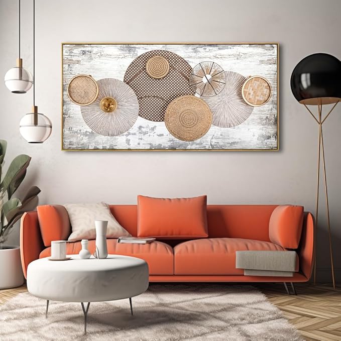 Wall Art Floral Rustic Wall Decor Yellow and White Canvas Painting Abstract Wall Art for Bedroom Living Room Dining Room Home Office Decor 20"x40" with Framed