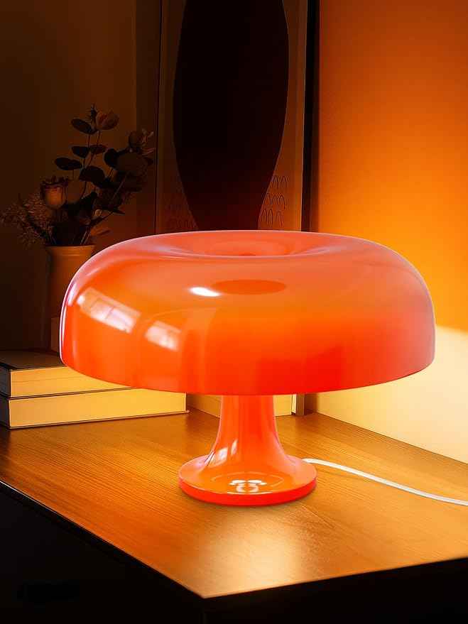 Orange Mushroom Lamp for Bedroom – Aesthetic Vintage Mushroom Lamps with 3 Lighting Colors & 10 Brightness – USB Powered Nightstand Retro Lamp for Reading Room, Office, Dorm | ABS + PVC Build
