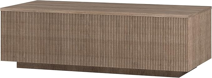 Henn&Hart 48" Fluted Rectangular Low-Profile Coffee Table with Ribbed Sides for Living Room, Family Room, or Office, Antiqued Gray Oak