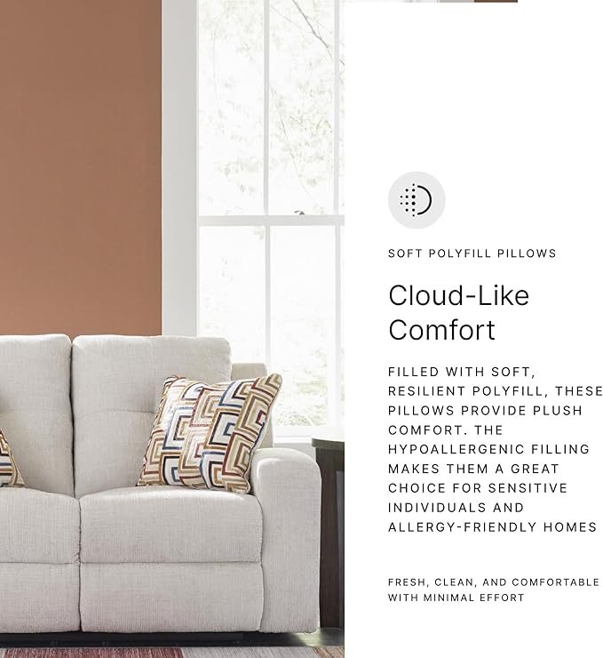 Signature Design by Ashley Danum Modern Tufted Manual Reclining Loveseat with 2 Accent Pillows, Beige