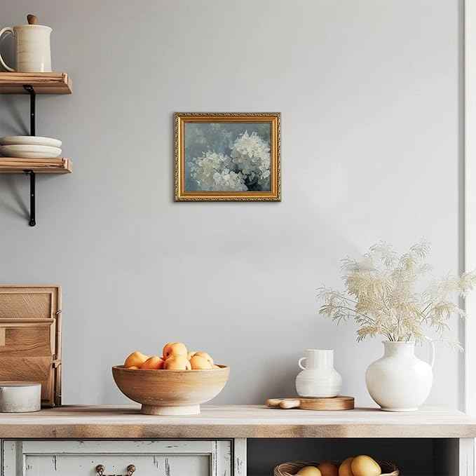 uniro Vintage Gold Framed Wall Art for Home Decor, Retro Blue Hydrangea Flower Canvas Art Prints Artwork, Aesthetic Bedroom Wall Art Easter Floral Wall Decor, French Country decor Spring Botanical Oil Painting Picture for Bathroom, Gallary, Living Room...