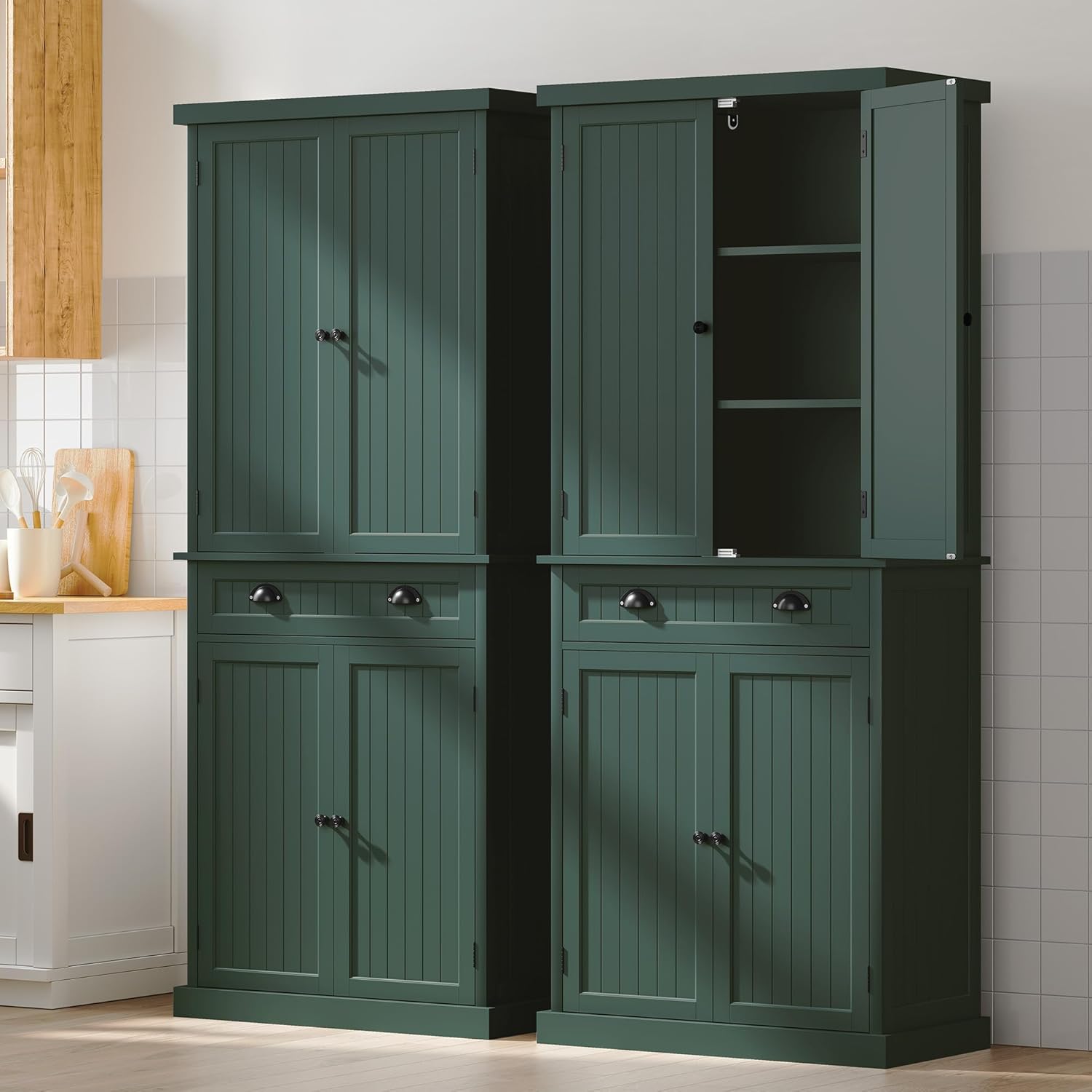 ARTPOWER 72" Tall Kitchen Pantry Storage Cabinet with Drawer and Adjustable Shelves, Pantry Cabinet for Kitchen, Bathroom or Hallway, Green - Décor Diaries