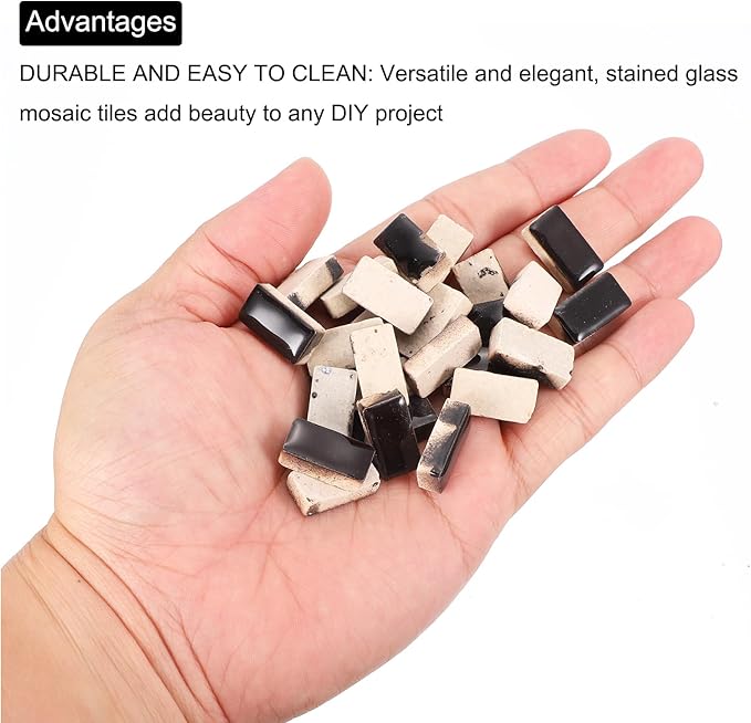 MECCANIXITY 200g Ceramic Mosaic Tiles for Crafts Bulk, Rectangle Black Ceramic Tiles for Mosaic Kits Garden Stepping Stone Cup Mat