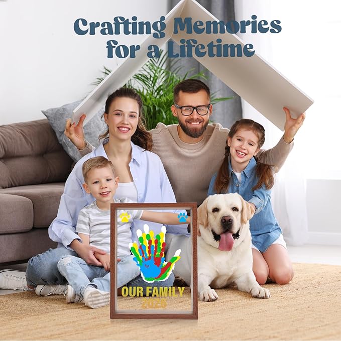 Bixinyo Family Handprint Kit - Baby Hand and Footprint Kit, Adoption Gifts, Family Gifts for Mom, New Parents, Mother's Day, Christmas, DIY Craft Keepsake Wooden Frame, 5 Non-Toxic Paints (Maroon)