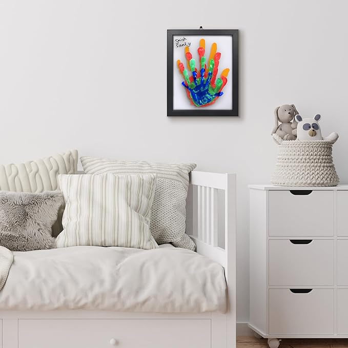 Americanflat Family Handprint Kit with Polished Plexiglass - 8x10 Frame with Five Panels for DIY Prints - Includes Washable Paint, Brushes and Marker - Keepsake Frame for Wall Display - Black