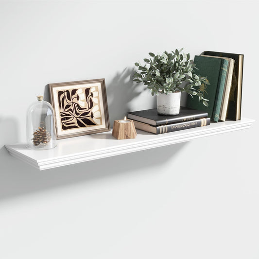 Floating Shelves for Wall, 36 Inch Long Wall Mounted White Hanging Shelf for Kitchen, Living Room, Office, Bedroom, Bathroom, Retro Vintage Wood Bookshelf for House Decor - Décor Diaries
