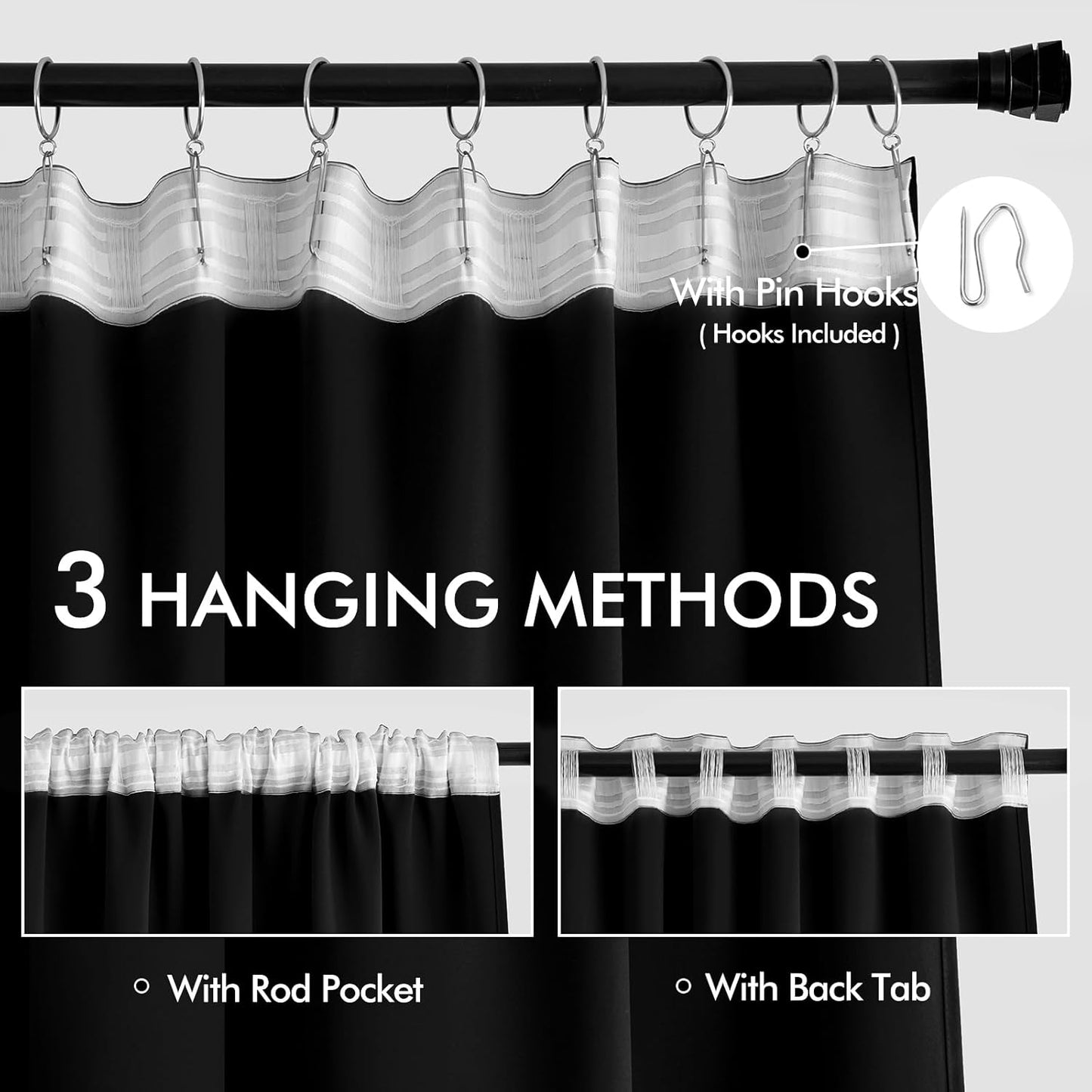 MIULEE Black Back Tab Blackout Curtains 78 Inch Length 2 Panels Set for Living Room Bedroom Privacy, Halloween Rod Pocket/Pinch Pleat Thermal Insulated Room Darkening Pleated Light Blocking Drapes