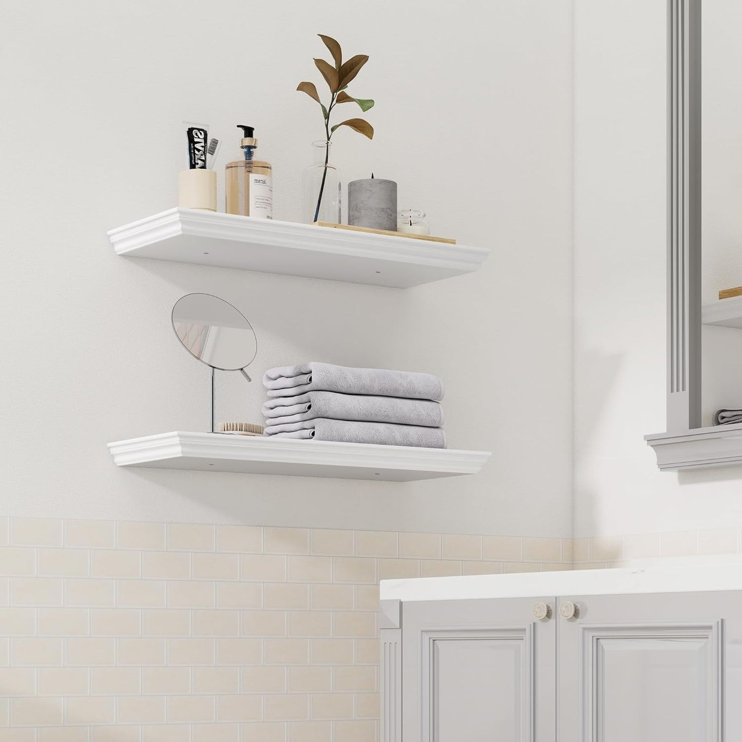 Floating Shelves for Wall, 24 Inch Long Wall Mounted White Hanging Shelf for Kitchen, Living Room, Office, Bedroom, Bathroom, Retro Vintage Wood Bookshelf for House Decor - Décor Diaries