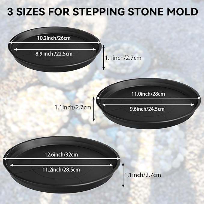6 Pcs 3 Sizes Round DIY Concrete Stepping Stone Mold - 10.2" 11" 12.6" Reusable Concrete Stepping Stone Molds for Outdoor Garden Walkway Decor, Plastic Concrete Molds for Memorial Gifts