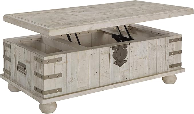 Signature Design by Ashley Carynhurst Lift Top Rustic Farmhouse Cocktail Table, Antique Off White