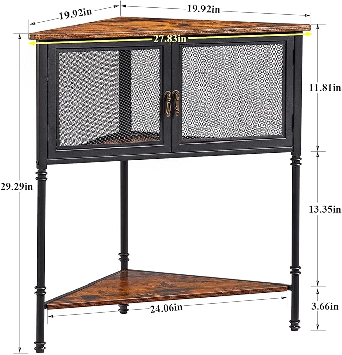 VECELO Corner Cabinet/Table, 3-Tier Display Shelves with Protection Door, Metal Frame Storage Shelf Organizer for Small Space, Living Room, Kitchen, Bathroom