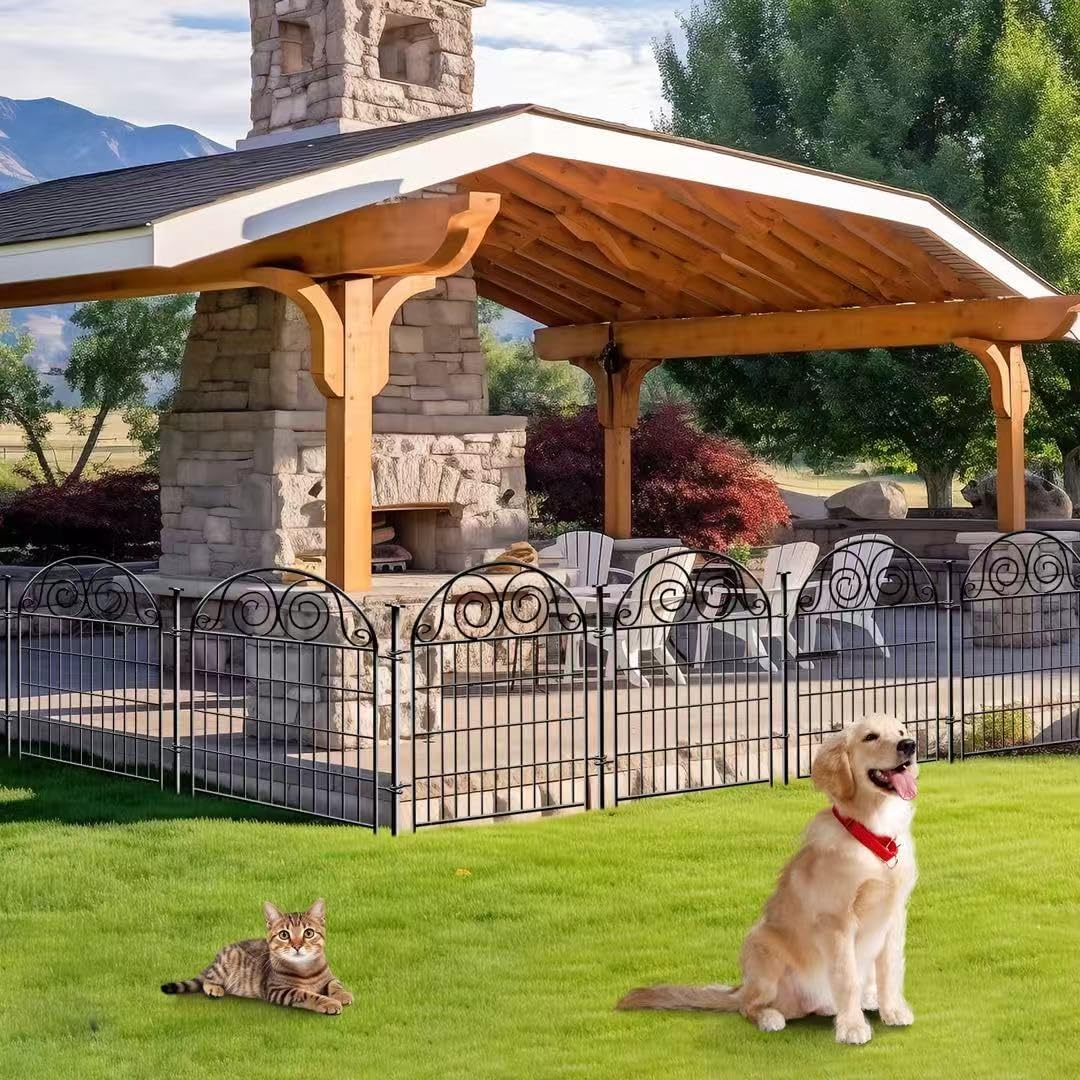 Tall Garden Fence Animal Barrier with Gate, 32 in(H) 16 Panels Garden Fences and Borders for Dogs, Dog Fence Outdoor for Yard, Total Length 35 Ft Metal Temporary Fencing│Patented