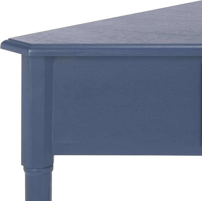 SAFAVIEH Home Collection – Gomez Blue Corner Table, 1-Drawer Space-Saving Triangle Accent Table, Classic Turned-Leg Design (AMH5709H)