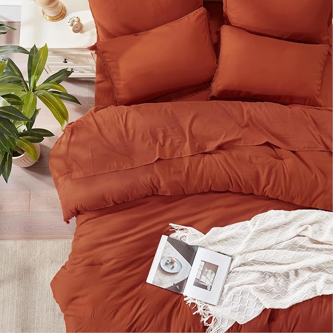 Andency Oversized King Comforter Set with Sheets 120x120 Terracotta - 7 Pieces Boho Tassel Bed in a Bag Soft Lightweight Bedding Sets, Fringe Bed Set with Comforter, Sheets, Pillowcases & Shams