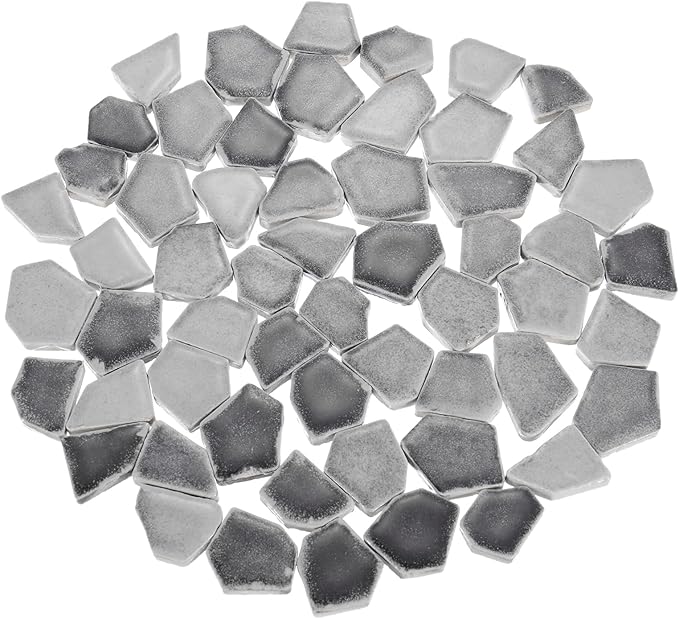uxcell 500g/1.1LB Irregular Ceramics Mosaic Tiles, 2.3-4.2 cm Bulk Stained Ceramic Mosaic Pieces Stones Mosaic Kits for DIY Art Craft Projects Home Decor, Mixed Grey