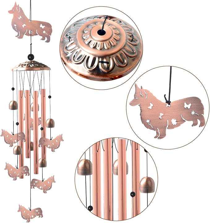 Handcrafted Dachshund Wind Chimes -Dog Gift for Women,Unique Outdoor Musical Decor for Garden,Patio & Nursery, Memorial Day Gifts for Mom/Wife/Daughter, Whimsical Yard Decorations with Soothing Tones