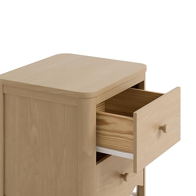 Storkcraft Casablanca 2 Drawer Nightstand (Driftwood) - GREENGUARD Gold Certified, Storage for Kids Bedroom, Premium Wood Nightstand with Elegant, Iconic Wave Detailing and Rounded Posts