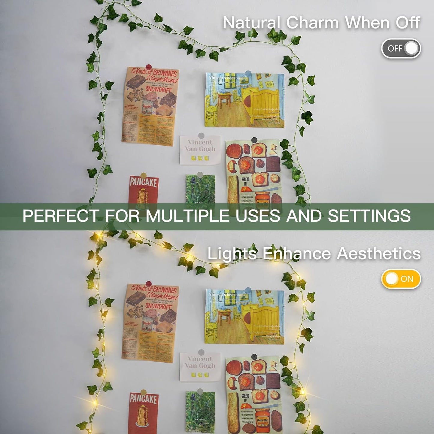 suddus Vine with Fairy Lights Battery Operated, 13.1ft 40 LED Ivy String Light with Remote, Leaf Lights for Bedroom, Room, Wall, Garden, Party, Wedding Decor (Warm White)