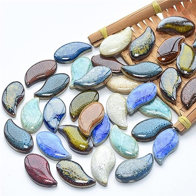 500g/1.1lb Random Color Irregular Ceramics Mosaic Tiles,DIY Making Creative Ceramic Mosaic Tiles for DIY Craft Plates Flowerpots Vases Cups Mosaic Making Supplies (Petal)