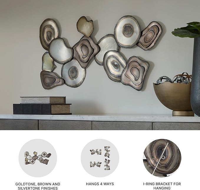 Signature Design by Ashley Worthman Contemporary Metal Abstract Wall Decor 40 x 20 Inches, Dark Brown & Light Gray