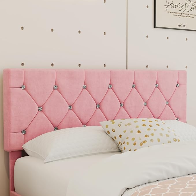 VECELO Full Size Bed Frame with Diamond Tufted Headboard, Upholstered Platform Bedframe with Wood Slat Support, No Box Spring Needed, Mauve Pink