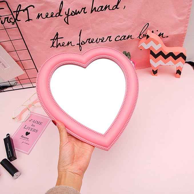 BinaryABC Heart Makeup Mirror Cosmetic Mirror Wall Desktop Mirror Bedroom Mirror(Pink)