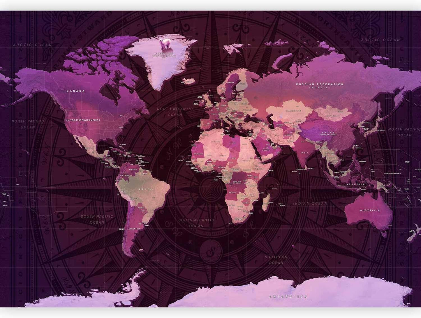 artgeist Premium Wall Mural World Map 157x110 in - XXL Non-Woven Wallpaper Fleece Wall Decor Photo Print Picture Image Design Home Map of The World k-A-0273-a-a