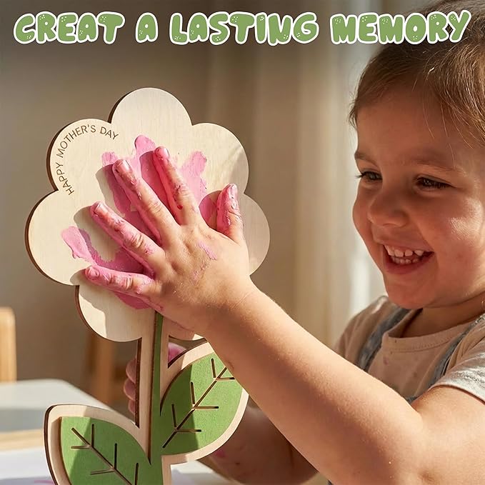 HYPERI DIY Mothers Day Crafts for Kids Handprint Art, Handprints Wooden Rose Flower Bouquet, Mothers Day Gifts for Mom from Kids, for Grandma from Grandkids, Mothers Day Keepsake Craft