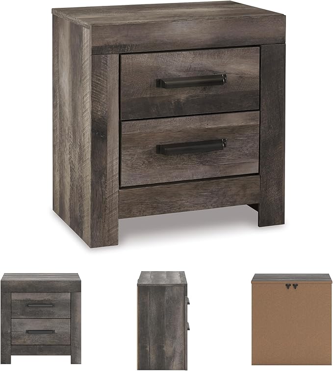 Signature Design by Ashley Wynnlow Rustic 2 Drawer Two Drawer Nightstand, 24.41" Tall, Weathered Gray