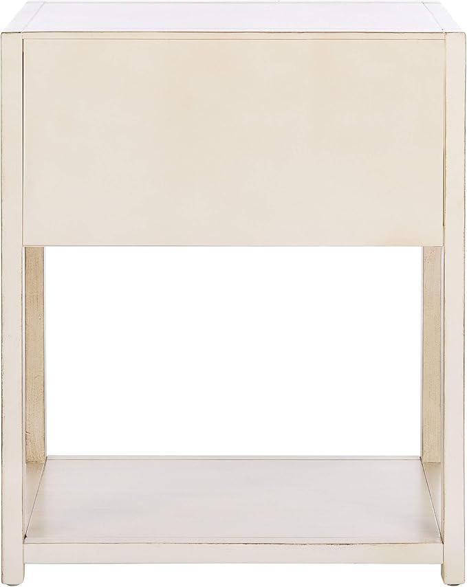 SAFAVIEH Home Collection – Yudi Antique White & Gold 1-Drawer Nightstand with Shelf, Classic Accent Table for Bedroom Storage, Fully Assembled (NST9201B)
