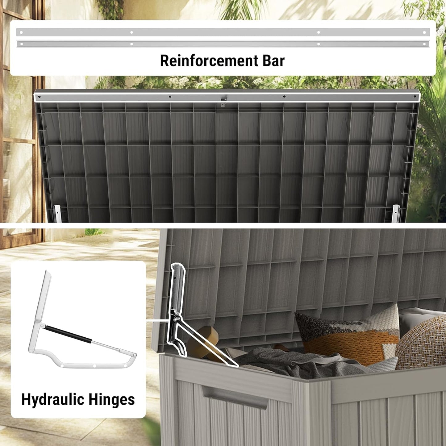 Mars Villa 180 Gallon Outdoor Storage Box Waterproof, Extra Large Resin Deck Box, Outside Storage Bin for Patio Furniture Cushions, Pool Supplies, Sports Gear, UV Resistant and Weatherproof, Greige