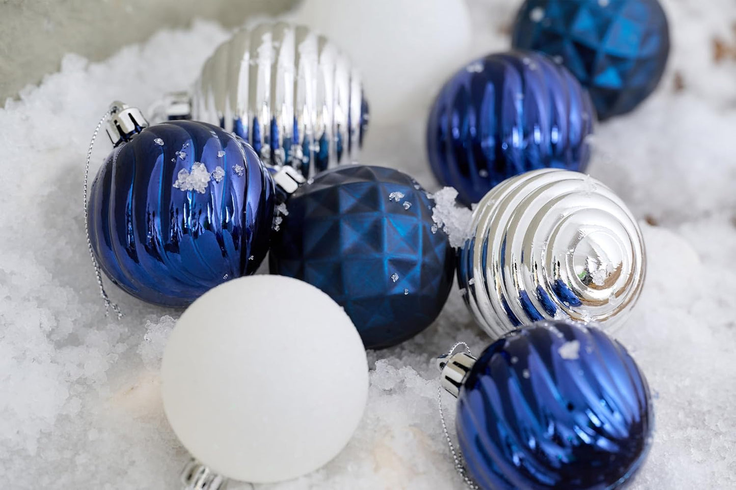 Valery Madelyn Christmas Ornaments Tree Decorations Set for Fall Halloween, 24ct Navy Blue Silver Shatterproof Ball Ornaments, 2.36" Hanging Ornament Bulk for Xmas Holiday Party Decor