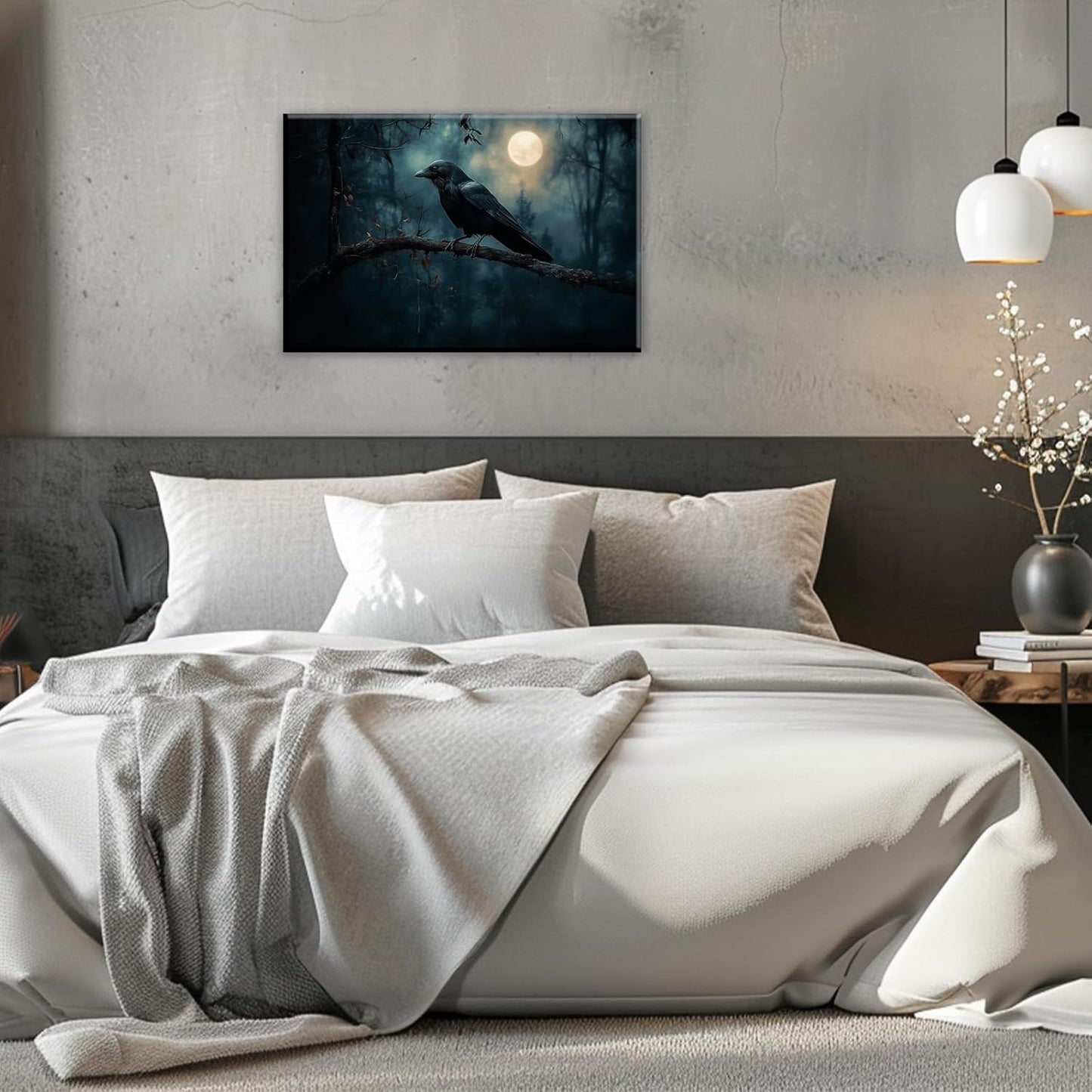 Crow Picture Wall Art Black Crow Canvas Prints Vintage Halloween Decoration Gothic Raven Art Poster Dark Academia Spooky Painting Horror Picture Home Decor(Artwork-2,16"x24")