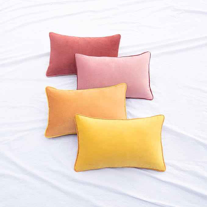 MONDAY MOOSE Decorative Throw Pillow Covers Cushion Cases, Set of 4 Soft Velvet Modern Double-Sided Designs, Mix and Match for Home Decor, Pillow Inserts Not Included (12x20 inch, Yellow/Pink)