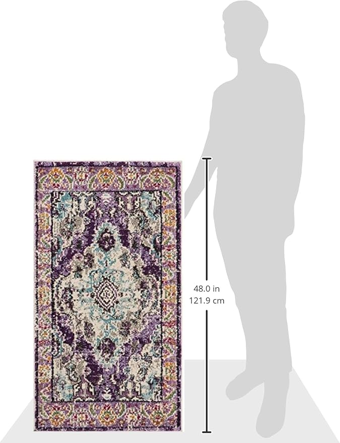 SAFAVIEH Monaco Collection Area Rug - 2'2" x 4', Violet & Light Blue, Non-Shedding & Easy to Clean, Distressed Medallion Design, Ideal for Front Door, Kitchen, Entryway, Accent Space (MNC243L)
