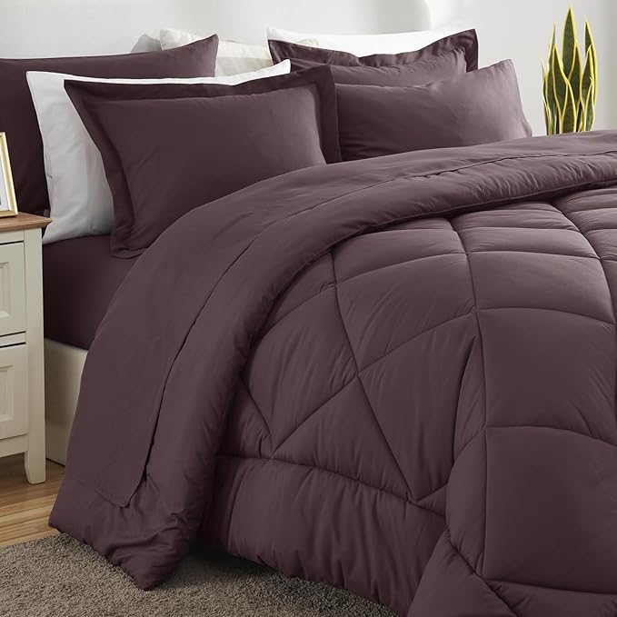 CozyLux Full Size Comforter Sets Cocoa Powder - 7 Pieces Bed in a Bag Full, Luxury Soft Bed Set for All Seasons, Bedding Set with Down Alternative Comforter, Sheets, Pillowcases & Shams