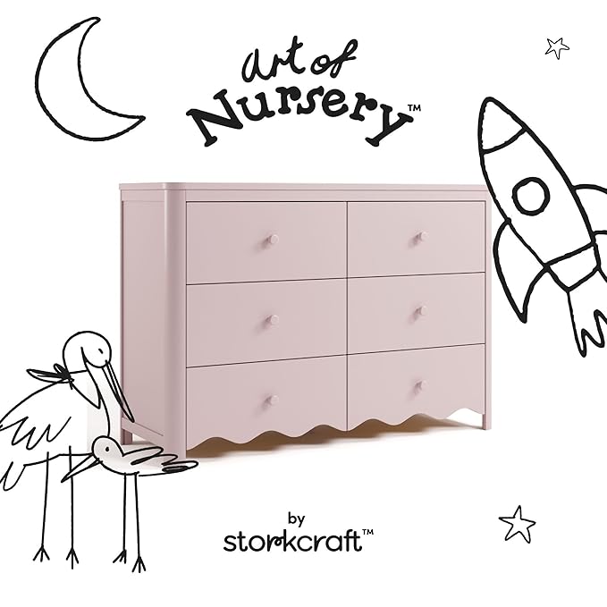 Storkcraft Casablanca 6 Drawer Dresser (Blush) – GREENGUARD Gold Certified, Nursery & Kids' Bedroom with Spacious Storage, Safety Interlocking Drawer System, Easy Assembly with Pre-Installed Tracks