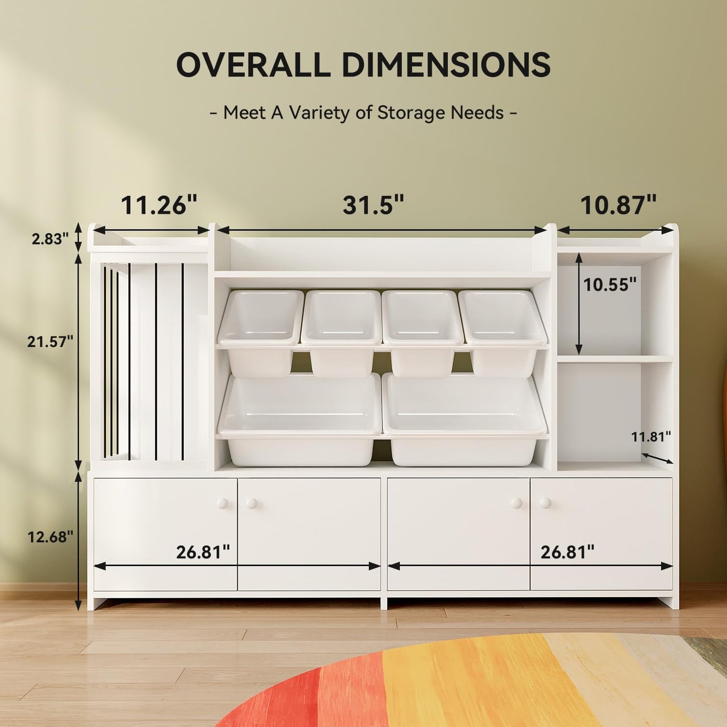 Treesland 55 Inch Large Kids Toy Storage Organizer, Kids Bookshelf Bookcase, Toy Storage Cabinet for Playroom, Bedroom Nursery