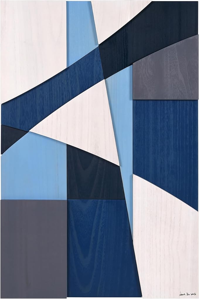 Empire Art Direct "Whispers of Blues II" Hand Made & Hand Finished Solid Wood Abstracts, Ready to Hang, Living Room, Bedroom & Office, 36" x 24"x 1.42"