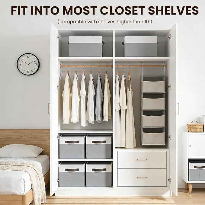 Criusia Closet Organizers and Storage Baskets - 6 Pack Shelf Organizer Bins with Handles - Clothes Storage Bins for Bedroom Nursery Home Closet Organization - Blanket Toy Storage Organizer