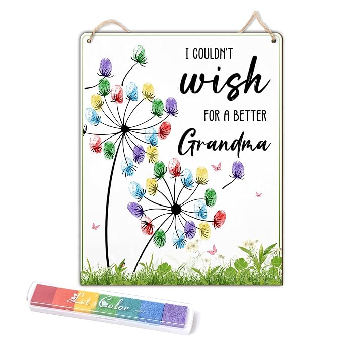 Dandelion DIY Custom Mothers Day Gift for Grandma Fingerprint Sign, Finger Prints Grandma Craft for Baby, First Mothers Day for Grandma, Memory Keepsake Kids Activity PreK Preschool (Wish Grandma)