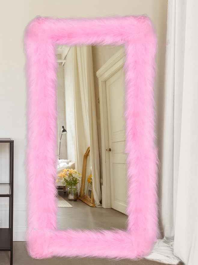 Geelin Full Length Mirror Cover 59 x 16 Inch Universal Ultra Soft Non Slip Design Fluffy Length Standing Mirrors Cover Decoration for Bedroom Cloakroom Women Gifts(Pink)