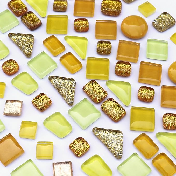 LITMIND Assorted Gold Yellow Irregular Crystal Mosaic Tiles, 9oz Value Pack - Perfect for Art Crafts, Mosaic Making Projects, Home Decor, and More