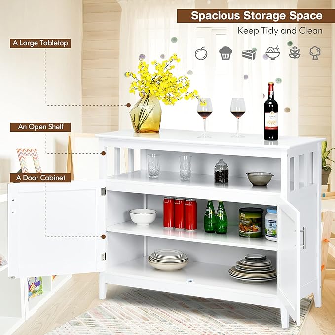Costzon Buffet Cabinet, Wooden Sideboard with 2 Doors, Adjustable Shelf, Accent Coffee Bar Cabinet, Kitchen Storage Cabinet for Living Room, Hallway