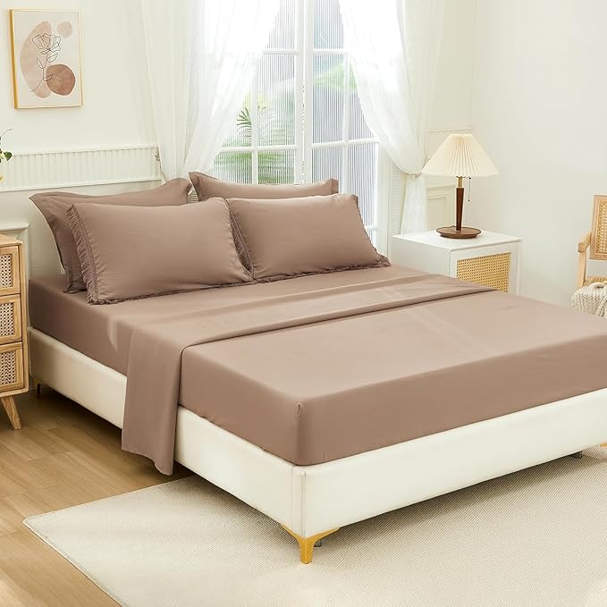Andency Oversized King Comforter Set Taupe 120x98-7 Pieces Boho Tassel Bed in a Bag Soft Lightweight Bedding Sets, Fringe All Season Bed Set with Comforter, Sheets, Pillowcases & Shams