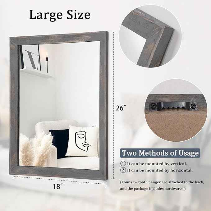 AAZZKANG Wooden Mirror Rectangle Rustic Mirrors for Wall Decorative for Bedroom Bathroom Living Room Entryway Hanging Home Decor 26"x18"