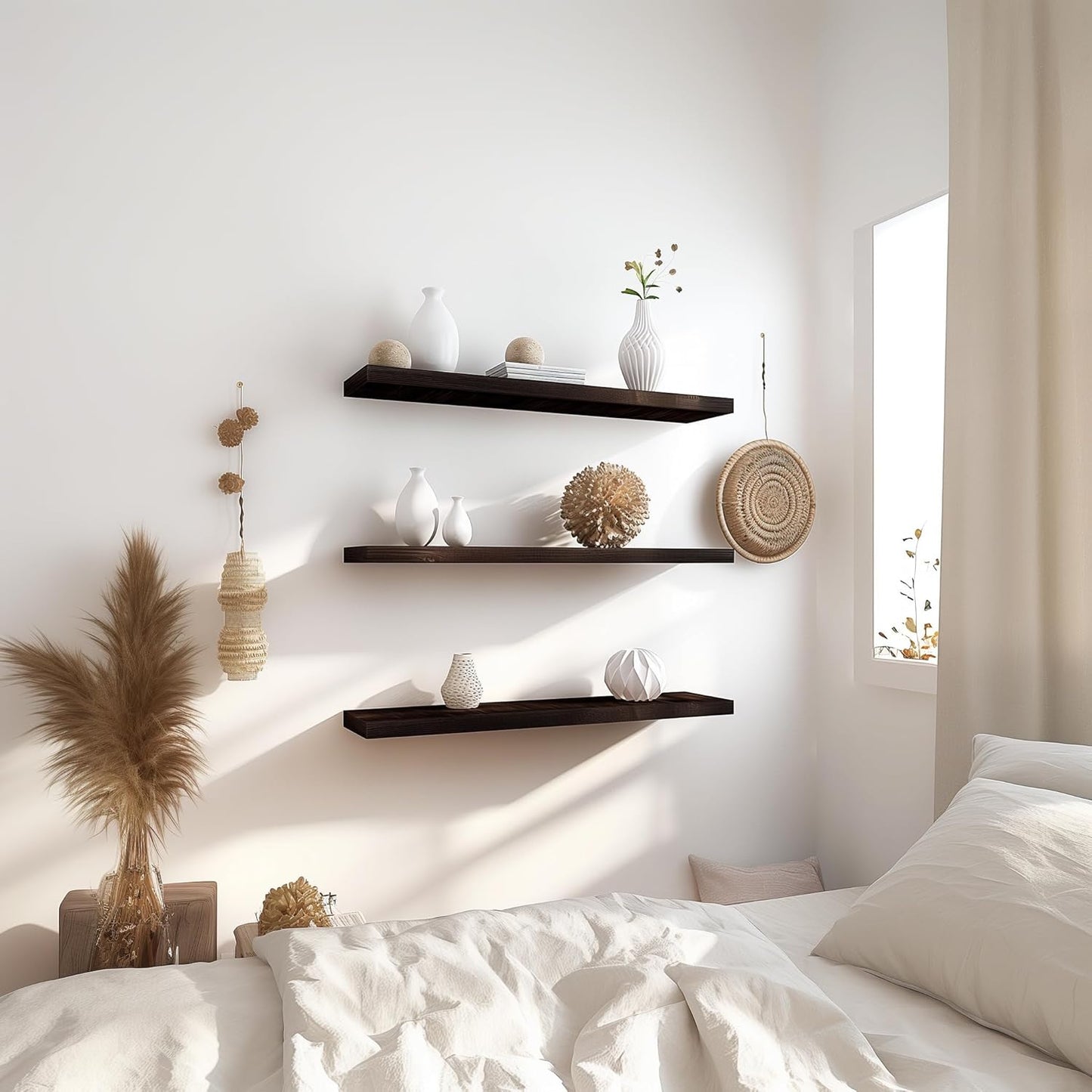 36 Inch Floating Shelves for Wall Rustic Brown Wood Wall Shelves for Bedroom Set of 4 - Décor Diaries