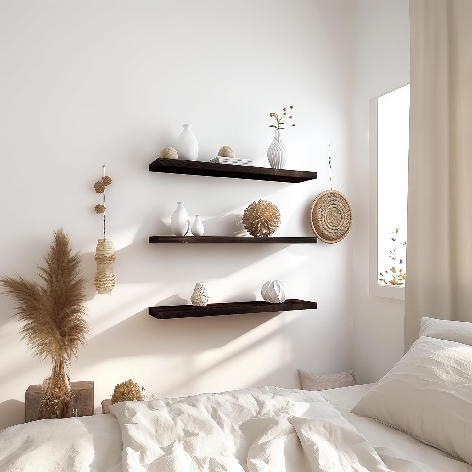 36 Inch Floating Shelves for Wall Rustic Brown Wood Wall Shelves for Bedroom Set of 4 - Décor Diaries